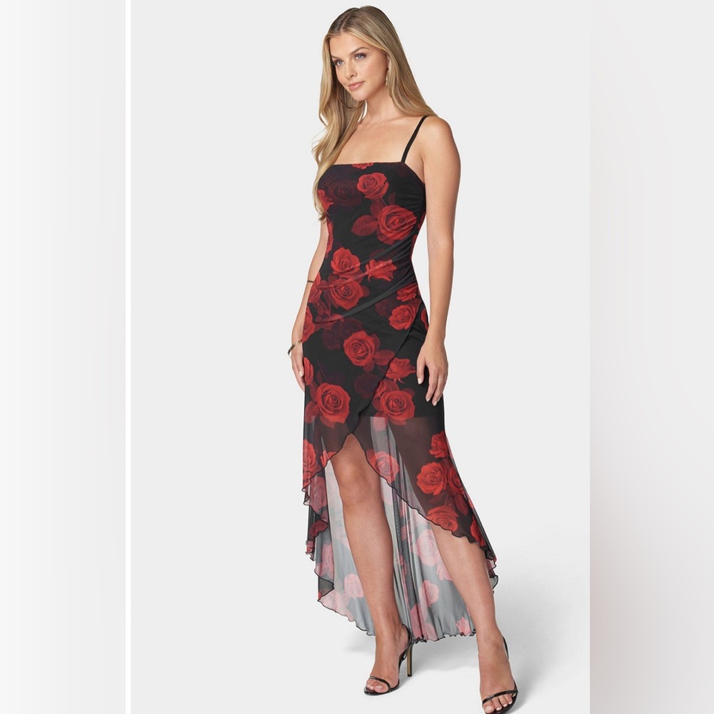 bebe Black and Red Floral Dress